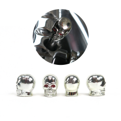 Set of 4 Chrome Skull Valve Caps - Part Number: VPAVC01