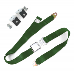 2 point Army Green Airplane Buckle Lap Single Seat Belt w/ Anchor Plate Hardware - Part Number: STB2LA76308