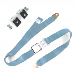 2 point Sky Blue Airplane Buckle Lap Seat Belt w/ Anchor Plate & Hardware Pack - Part Number: STB2LA76319