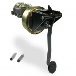 Universal 9” Power Brake Pedal Kit VT Under Dash Disc/Disc 3" Black Billet Pad - Part Number: HEXPKA7829E