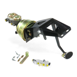 53-56 Ford Truck 8” Dual PWR Brake Pedal Kit XT ADJ Disc/Disc Large Chrome Oval - Part Number: HEXPKA791BA