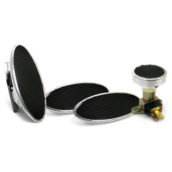 Chromed Billet Floor Mount Gas Pedal, 2 Lg Oval Brake/Clutch Pedals & Dimmer Pad - Part Number: ASC7AD52