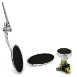 Chromed Billet Firewall Mount Gas Pedal, Sm Oval Brake/Clutch Pedal & Dimmer Pad - Part Number: ASC7AD4E