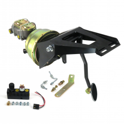 55-59 Chevy Truck 8” Dual Power Brake Pedal Kit ADJ Disc/Drum Small Chrome Oval - Part Number: HEXPKA79069