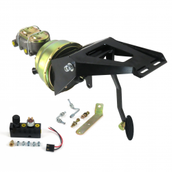 55-59 Chevy Truck 8” Dual PWR Brake Pedal Kit VT ADJ Disc/Disc Small Black Oval - Part Number: HEXPKA79073