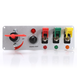 Race Switch Panel - Push Button Start, Battery Kill Switch & 3 Toggle Switches - Part Number: KICPANEL7
