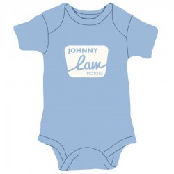 18M Blue Johnny Law Motors Retro Baby Onesie - Part Number: JLMAW20F18