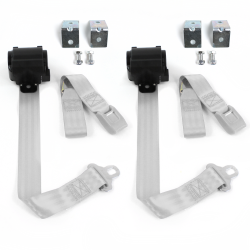 Camaro 1967 - 1969 Standard 2pt Gray/Grey Retractable Bucket Seat Belt Kit w/ Bracketry - 2 Belts - Part Number: STBD57F7