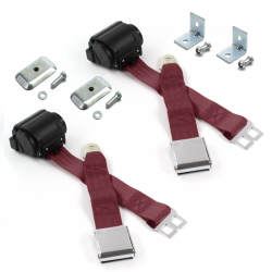Camaro 1967 - 1969 Airplane 2pt Burgandy Retractable Bucket Seat Belt Kit w/ Bracketry - 2 Belts - Part Number: STBD6164