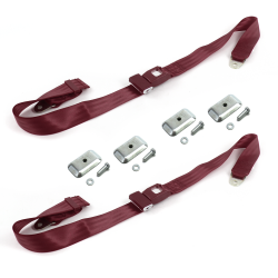 Camaro 1967 - 1969 Standard 2pt Burgandy Lap Bucket Seat Belt Kit w/ Bracketry - 2 Belts - Part Number: STBD4B83