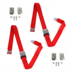 Chevy Chevelle 1968-1972 Airplane 2pt Red Lap Bucket Seat Belt w/Brackets Pair - Part Number: STBD4F82