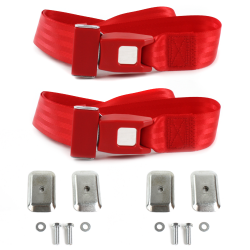 Camaro 1967 - 1969 Standard 2pt Red Lap Bucket Seat Belt Kit w/ Bracketry - 2 Belts - Part Number: STBD4730