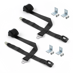 Camaro 1967 - 1969 Standard 2pt Black Retractable Bucket Seat Belt Kit w/ Bracketry - 2 Belts - Part Number: STBD5421