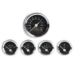 5 Gauge Set SAE American Classic Black, White Vintage Needles, Chrome Rings - Part Number: AURC5PK01