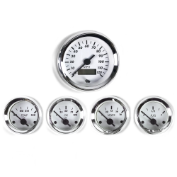 5 Gauge Set SAE American Classic White, Black Vintage Needles, Chrome Rings - Part Number: AURC5PK03