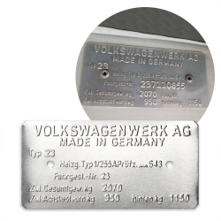 Volkswagen Kombi Type 23 Made in Germany VIN Data Information Plate - Part Number: LABVIN09
