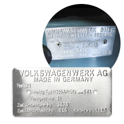 Volkswagen Van Type 21 Made in Germany Vin Data Information Plate - Part Number: LABVIN07