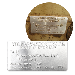 Volkswagen Super Beetle Type 13 Made in Germany Vin Data Information Plate - Part Number: LABVIN03