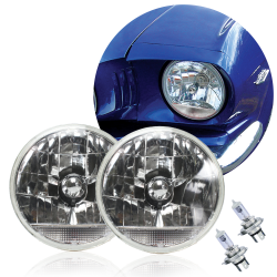 Snake Eye 7" Round Halogen Headlight Assembly Amber Turn Signal Bulb Clear Lens - Part Number: AUTLENA2ABS