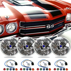4 PC 5-3/4" Round Tri-Bar Dot Headlight Set Kit for 1964-1970 Chevrolet Chevelle - Part Number: AUTDC1F4