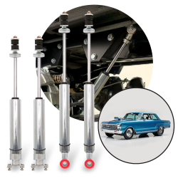 1962-1967 Chevrolet Nova Chevy II Front-Rear Performance Shocks Kit (4) Bolt-On - Part Number: HEX9BE07D