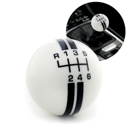 Ivory Shift Knob With Black Rally Stripe- 6 Speed Shift Pattern- M16x1.5 Insert - Part Number: ASCSN18002