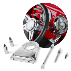 Bullet Steering Column & Dash Chrome Dress Up Kit - Column Drop, Levers & Knobs - Part Number: HEXASCBWDK1