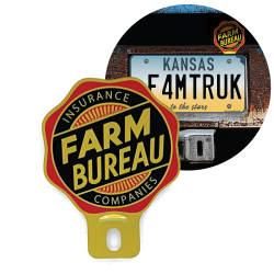Farm Bureau Insurance Companies License Plate Topper Badge Tin Metal Stamped  - Part Number: VPALPT032